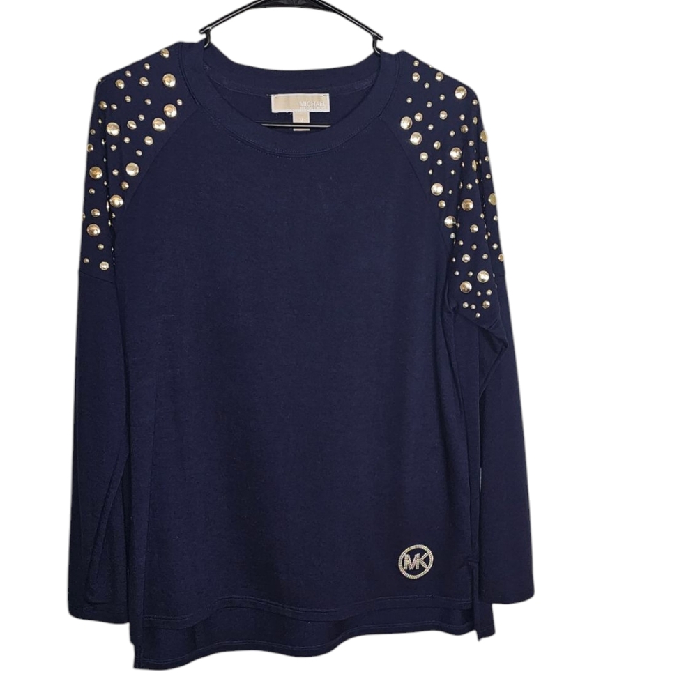 Michael Kors Navy Sweatshirt with Studded Sleeves